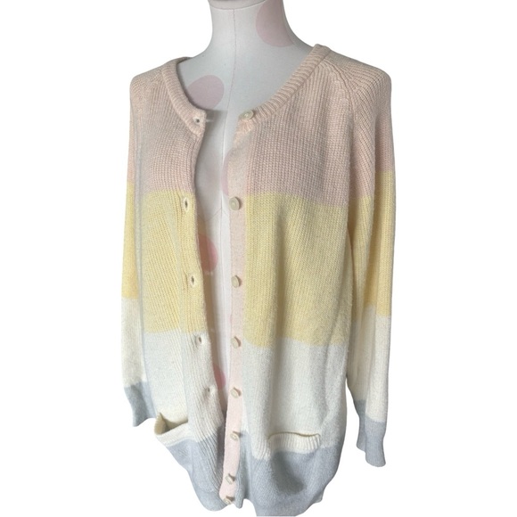 Vintage Colorblock Oversize Cardigan - Pastel a butter yellow powder pink -L - Picture 2 of 8